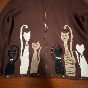 Brown zip up cat cardigan sweater